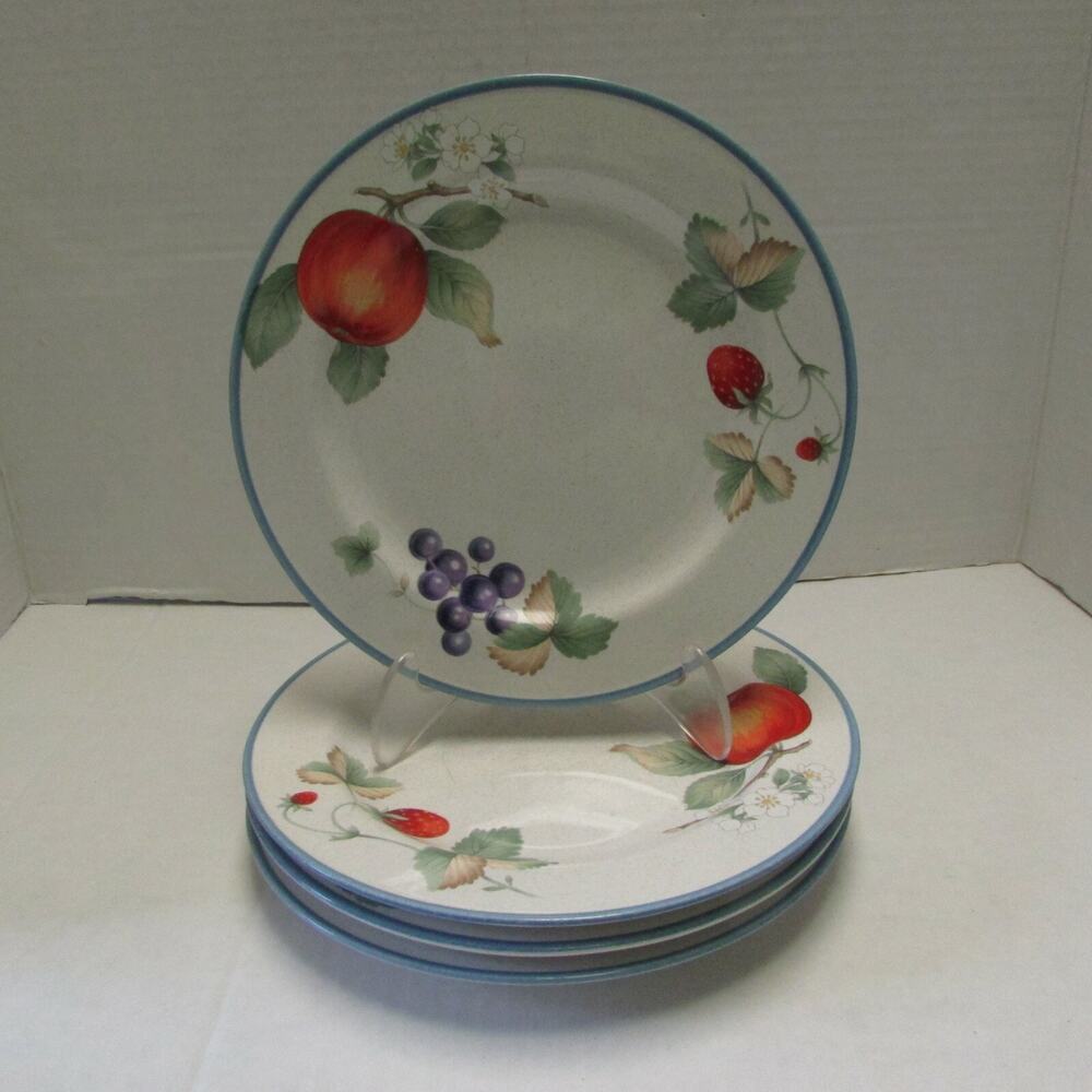 4 Savior Vivre Luscious Salad Plates 7 3/4" Discontinued Design Fruit Blue Band
